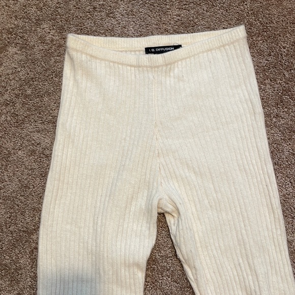 Designer Lambswool & Angora cream ribbed pants elastic waist size S Vintage - Picture 2 of 9